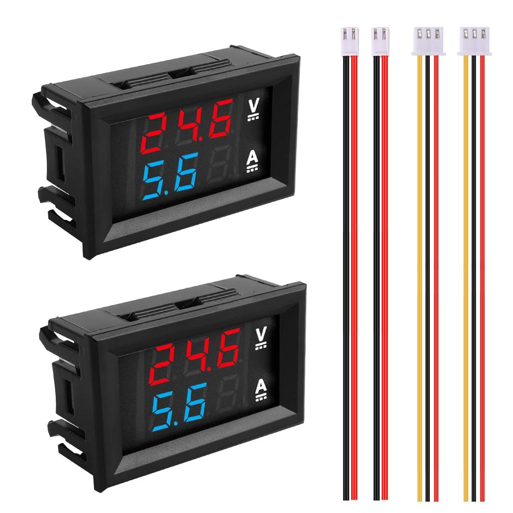 0.28" Volt Meter, DC 0-100V 10A Digital Voltmeter Ammeter Dual 3 Bits LED Display with Connect Wires Mini Ammeter Voltmeter for Electronic Circuit