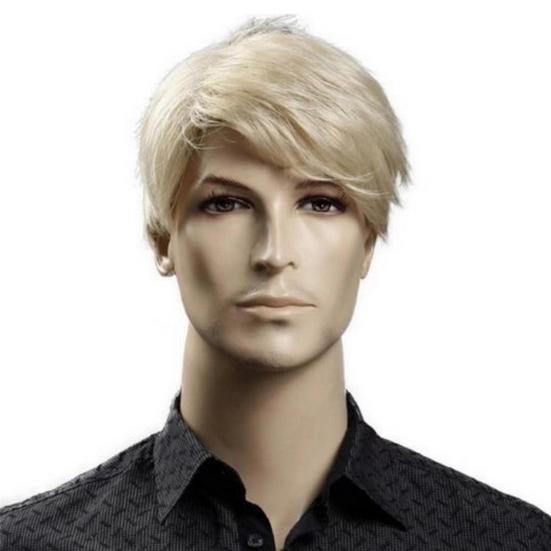 Men Short Wig Side Part Bangs Fluffy Natural High Temperature Fiber Handsome Male Blonde Synthetic Hair