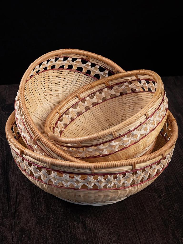 Handmade High-Foot Lace Bamboo Fruit Basket and Snack Holder