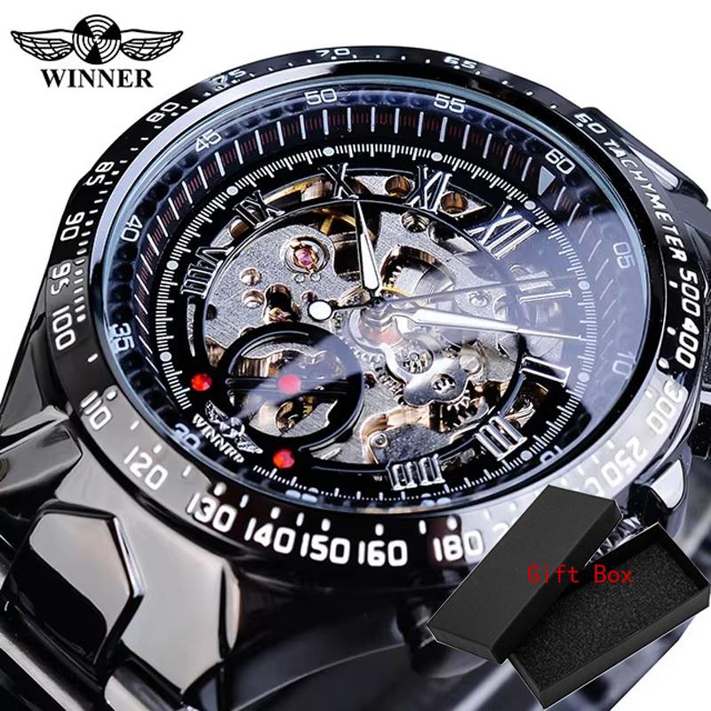 Winner Classic Series Golden Movement Stahl Herren-Skelettuhr Mechanische Top-Marke Luxus-Mode Automatikuhren