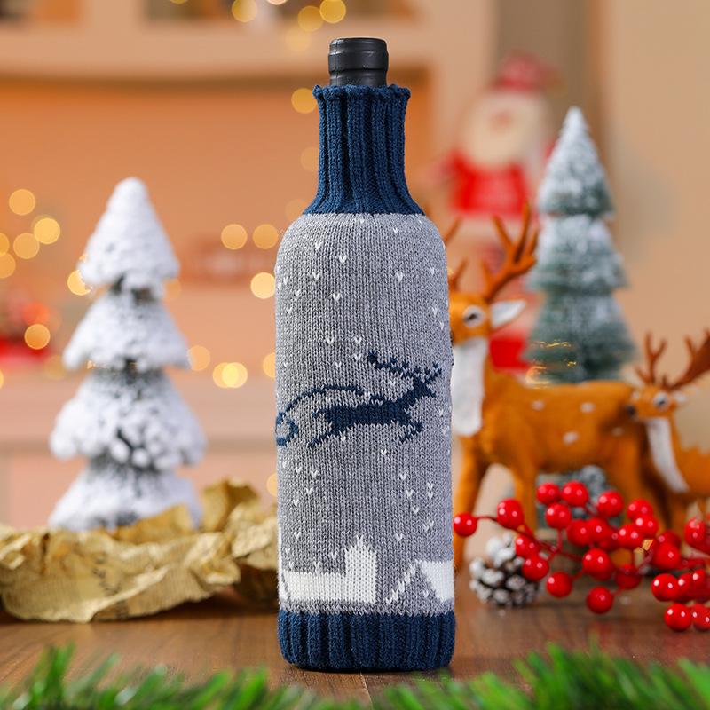 Red Christmas Santa Claus Knitted Wine Bottle Cover Decoration