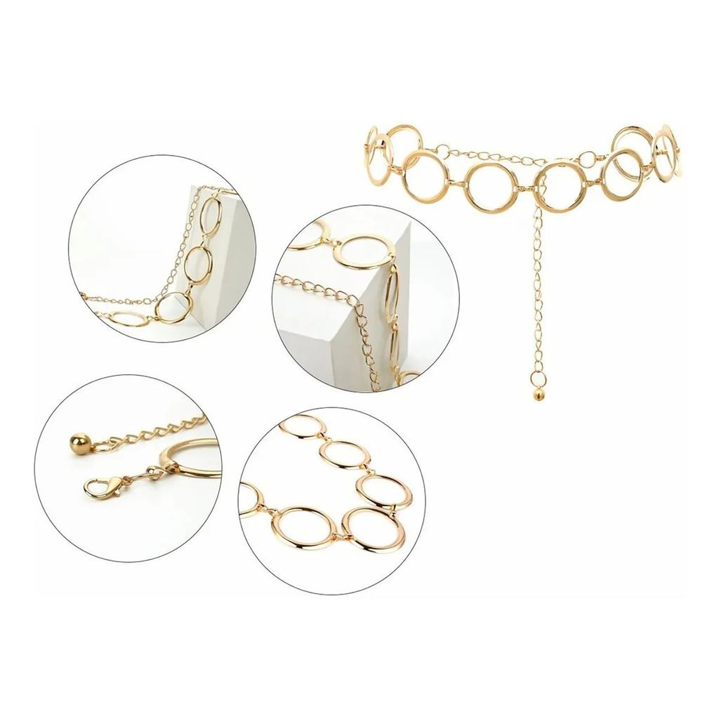 Women O Ring Hoop Chain Belts Fashionable Elegant Alloy Waist Belt Links Dress Decoration