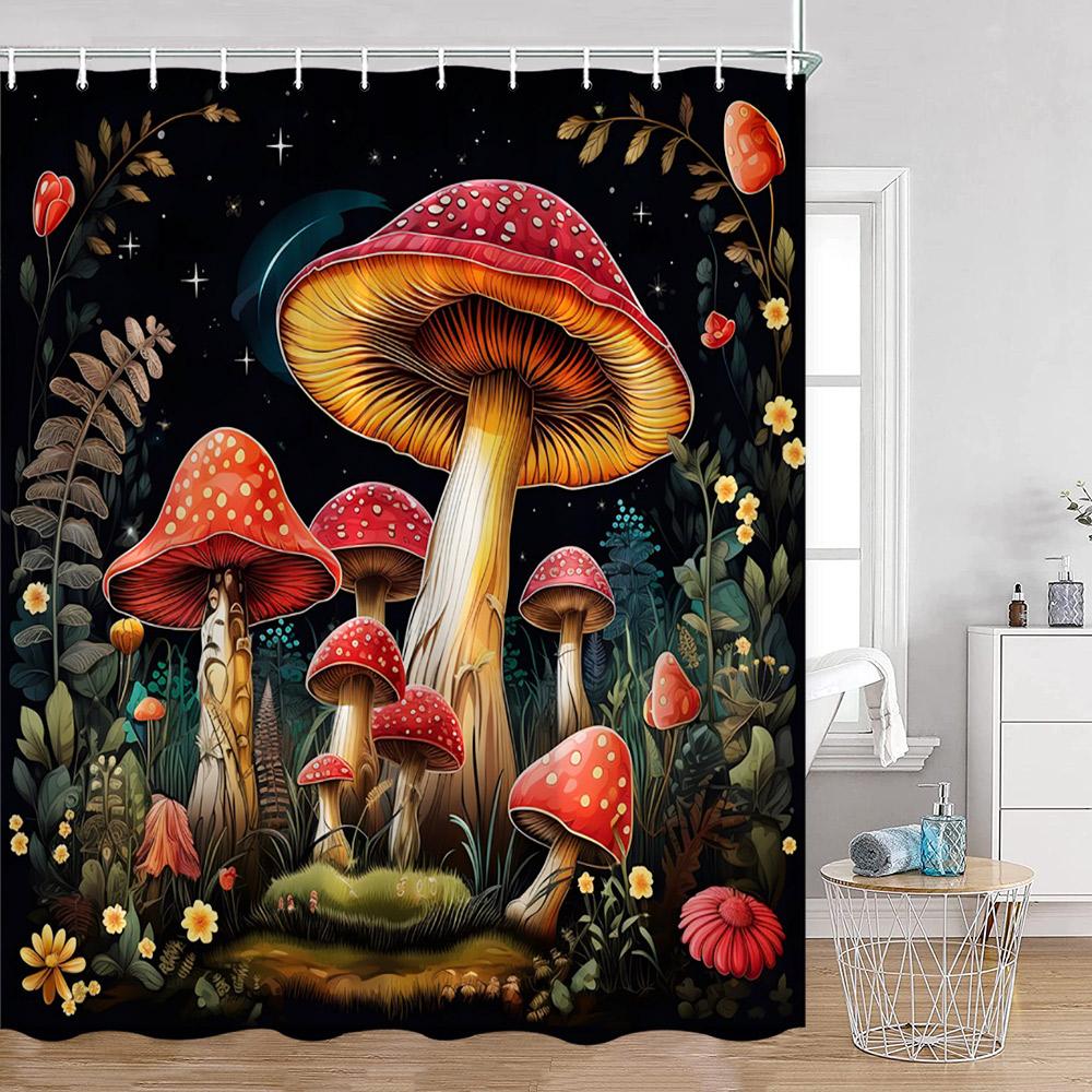 Mushroom Shower Curtains Retro Butterfly Boho Moon Floral Plant Magic Fairytale Mushroom House Dark Bath Curtain Bathroom Decor