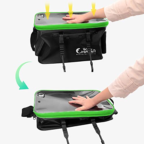 WATACHAMP Fishing Bucket, 36cm, 24L, Foldable Fishing Bucket with Clear Lid, Oxygen Pump Storage, and 2 Rod Holders, Multi-Purpose, for Rock Fishing