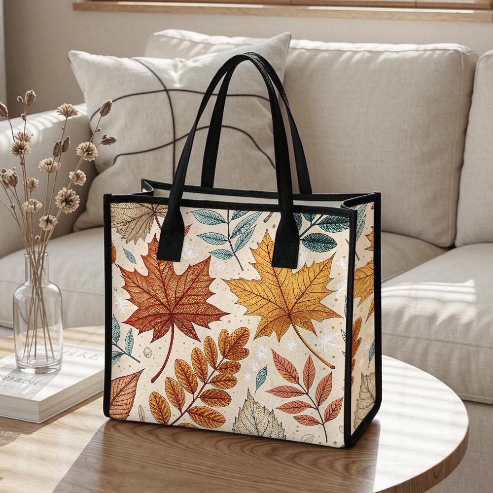 Fall Leaf Print Tote Bag Fashion Autumn Daily Use Casual Portable All-match Stylish Shoulder Handbag