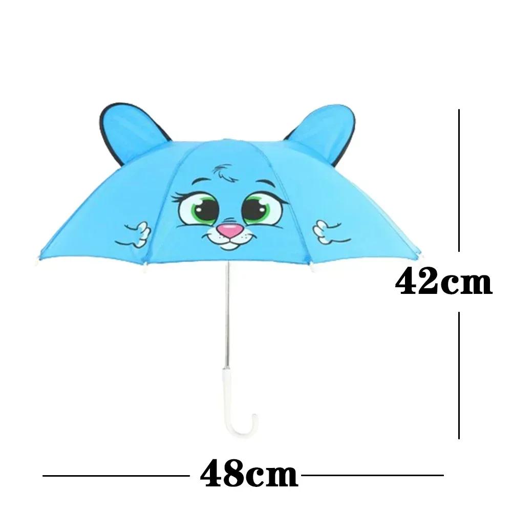 3D Ohrenform Kinder Regenschirm Jungen und Mädchen 8 Farben Niedlicher Cartoon Kinder Regenschirm Animiert Kreativ Langer Griff