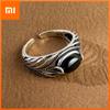 BF CLUB 925 Sterling Silver Ring For Women Jewelry Hollow Leaf Black Stone Vintage Handmade Ring Allergy For Party Birthday Gift
