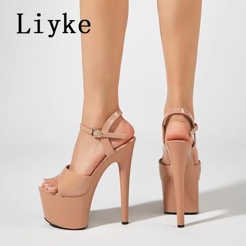 Fashion Liyke Size 35-41 Super High Heels For Women Cozy Black White Patent Leather Peep Toe Party Club Stripper Shoes Platform Pumps