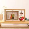 6-Inch Modern Double-Sided Rotating Wooden Photo Frame & Album with Wood Carving Ornament
