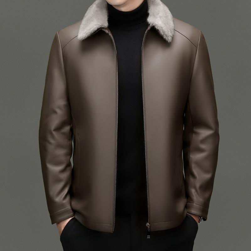 Leather Jacket Men's Leather Down Jacket Leather Jacket Business Casual Middle-aged Dad Soft Leather Jacket Jacket
