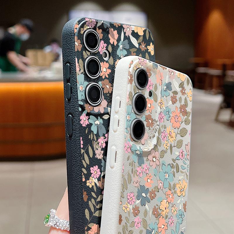 Flowers Leather Texture TPU Case For Samsung Galaxy A56 A26 A16 A15 A55 A54 A35 5G S25 Edge S24 S23 S22 Ultra S21 FE Phone Cover