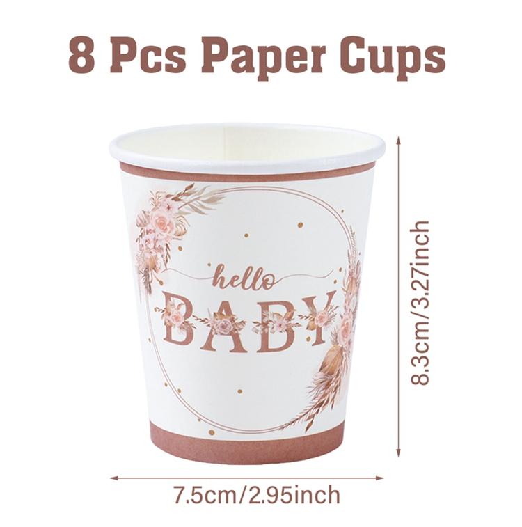 

8Guests Baby Shower Disposable Tableware Flower Party Decoration Child Paper Plates Cups Napkins Gender Reveal Party Supplies