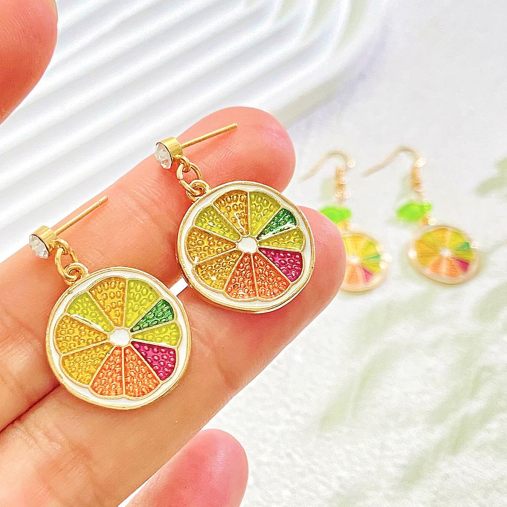 Summer Day Vacation Cute Lemon Orange Fruit Heart Shape Earrings for Women Trendy Personality Simulation Fruit Jewerly