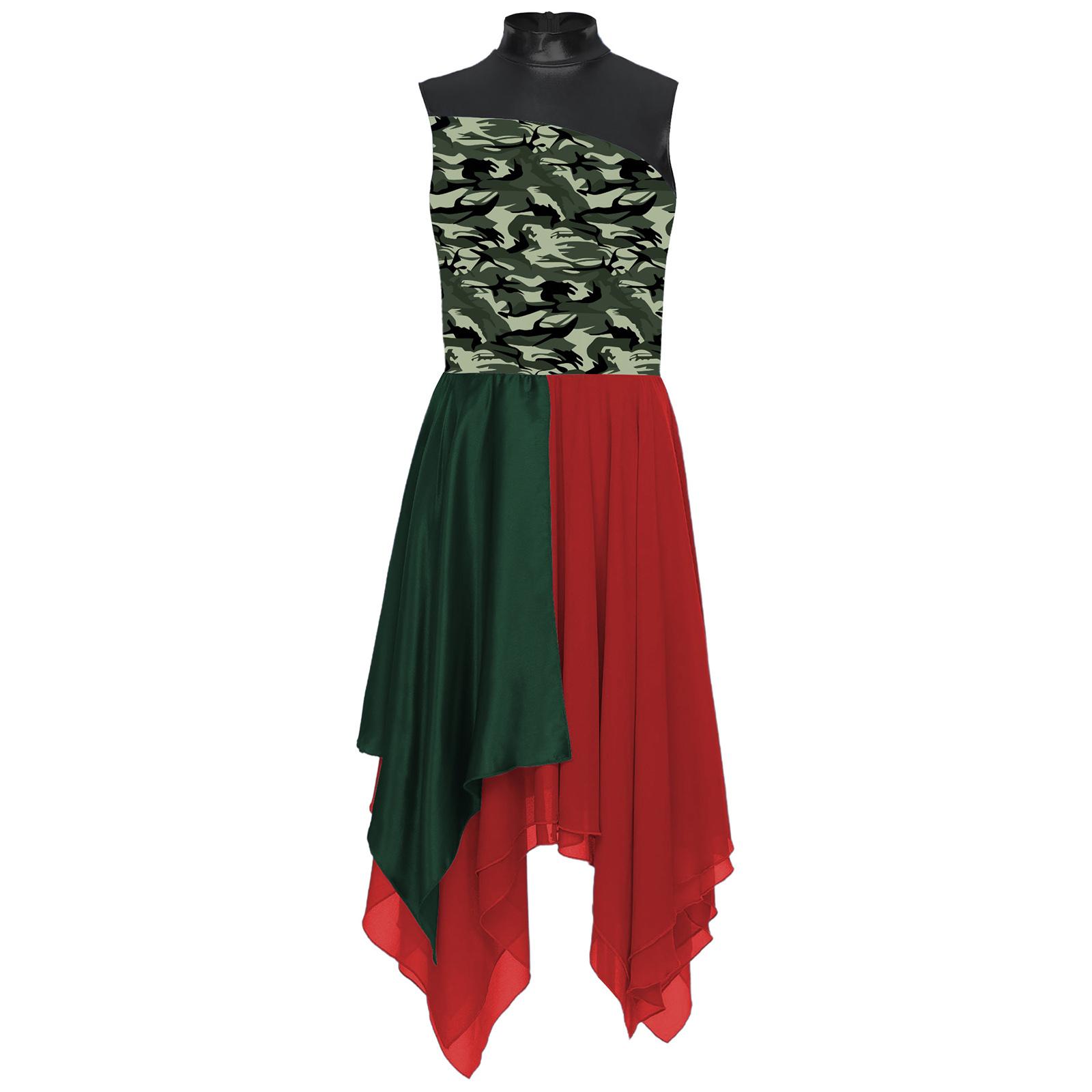 

Жіночий костюм для ліричного танцю з блискучими стразами, нерівномірною сітчастою спідницею з рюшами, сукня з вбудованими трусиками S темно-зелений колір