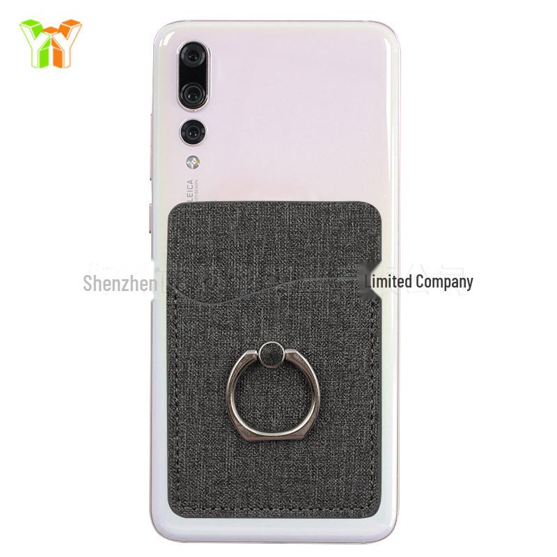 

Шкіряна підставка для телефону з каблучкою для пальця, кишенею для карток і підтримкою - портативна наклейка на задній панелі темно-сірий