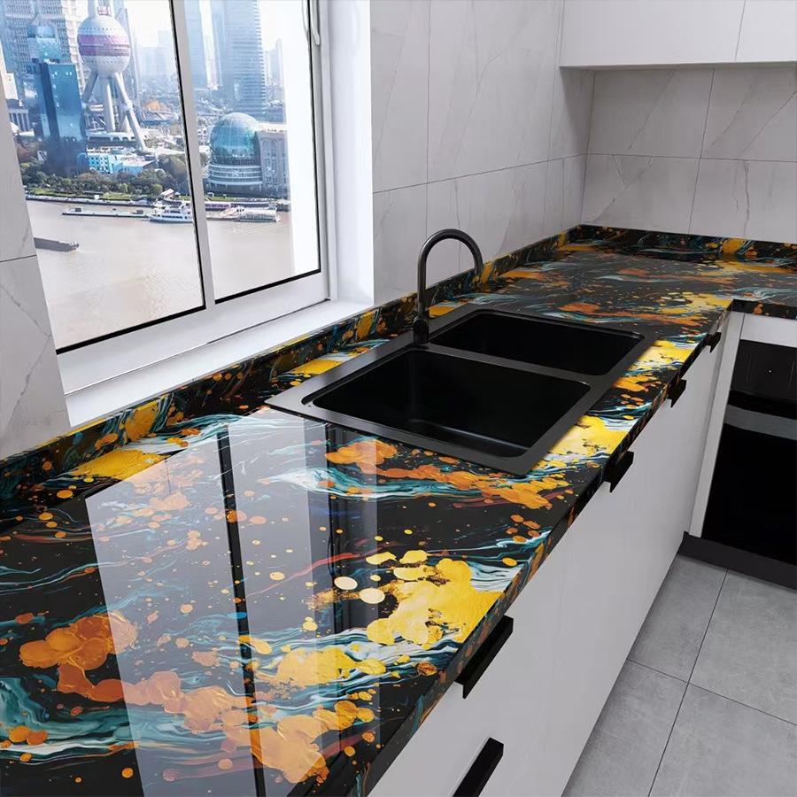 Samolepicí mramorová tapeta se zlatou fólií, odlepovací a nalepovací, vodotěsná, odolná proti oleji, nálepka na kuchyňskou zástěnu a pracovní desku, 5vrstvá PET samolepka na zeď pro nábytek