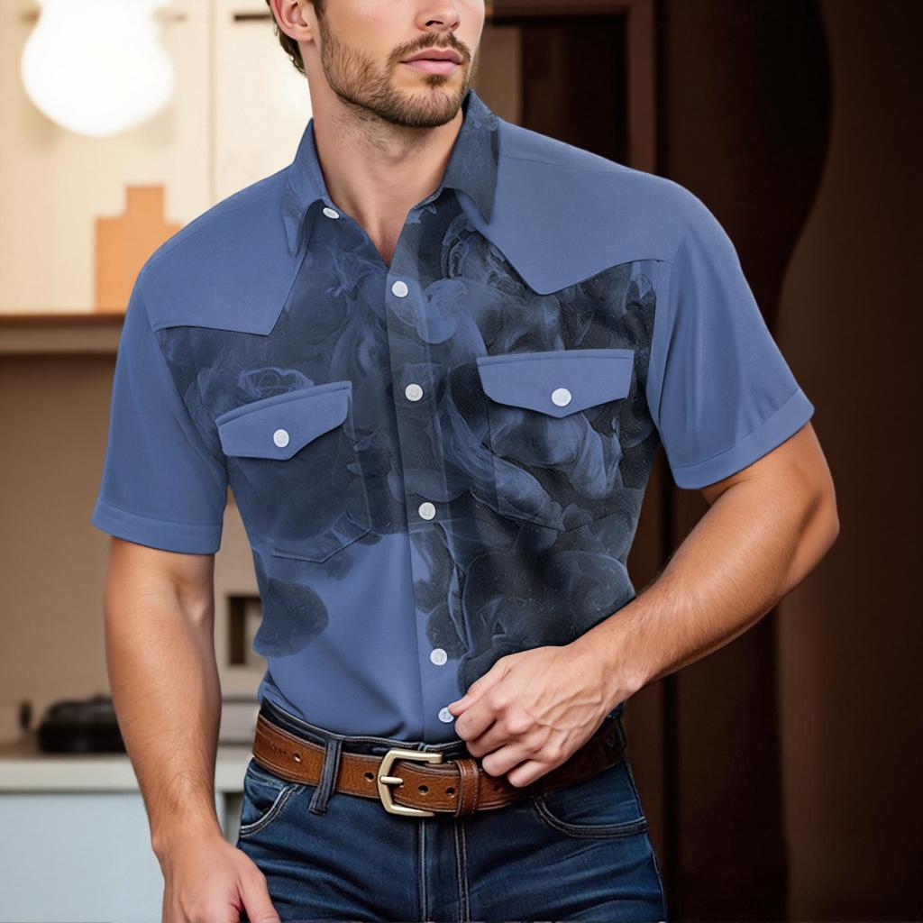 Men'S Fashionable Lapel And Shoulder Length Short Sleeved Casual Top