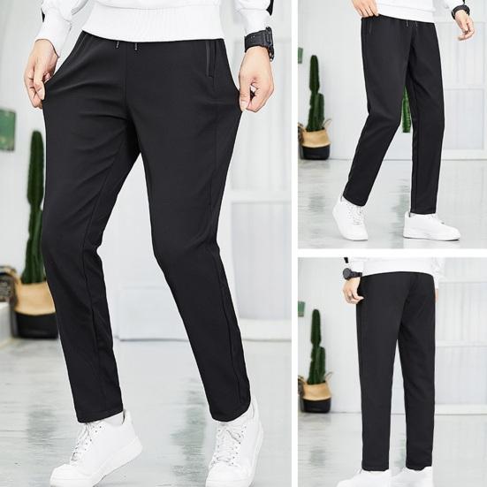 Men Outdoor Pants Drawstring Elastic Waist Loose Solid Color Zipper Pockets Soft Breathable Thickened Warm Casual Cold Resistant Men Sports