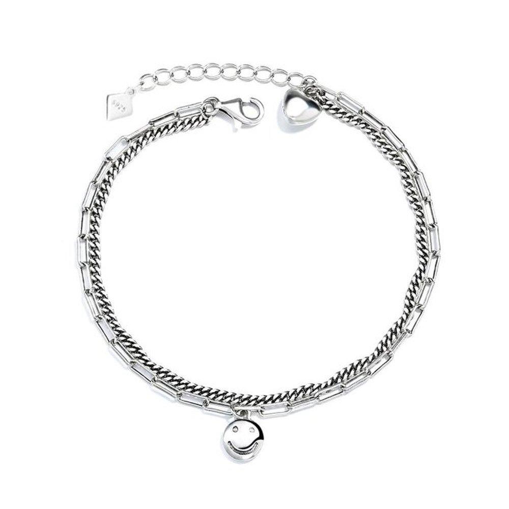 High-quality 925 sterling silver chain bracelet, plump heart smile double-line chain b210 925 silver bracelet (Wfgie3H)