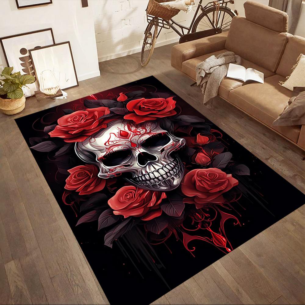 Skull With Headphones Artwork Floor Mats for Living Room, Bedroom and Room Decoration Are Suitable for Gifts.