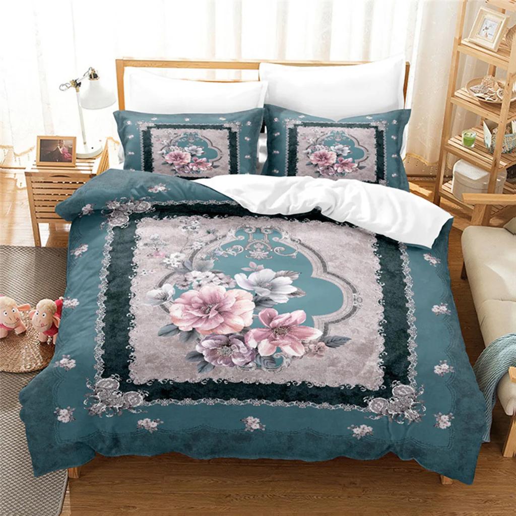 Luxurious Retro Flowers and Plants Duvet Cover Microfiber Exotic European Style Flowers for Women Gifts Bedroom Decoration King