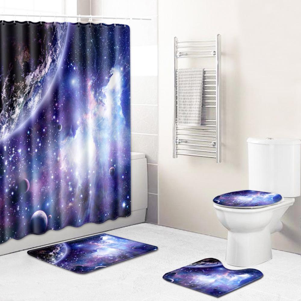 Multi-Element Pattern Bathroom Shower Curtain Floor Mat Toilet Cover Foot Mat Four-Piece Pattern Size