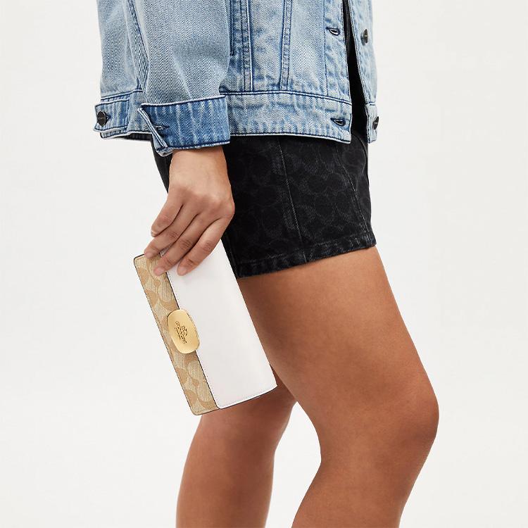 Coach Eliza Removable Shoulder Strap Signature Coated Canvas With Smooth Leather Crossbody Bag Small Women crossbody bag Cream Light-Brown CR527-IMDQC