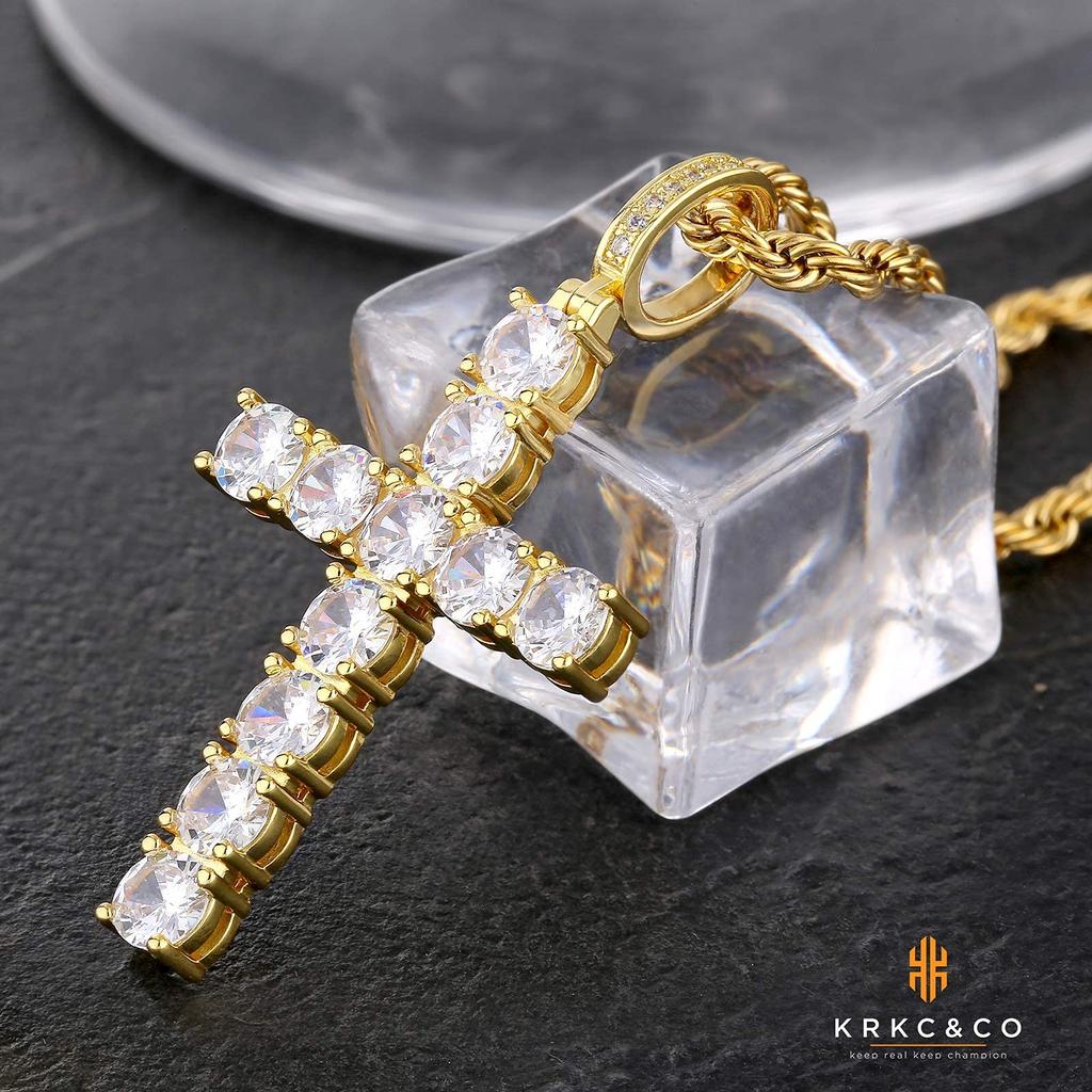Cross Cross Pendant Top with Rope Chain Large CZ 14K Gold Gift KRKC&CO Necklace, [2-Piece Set] Diamond, Zirconia, Plated, Men's Accessories, Stylish,