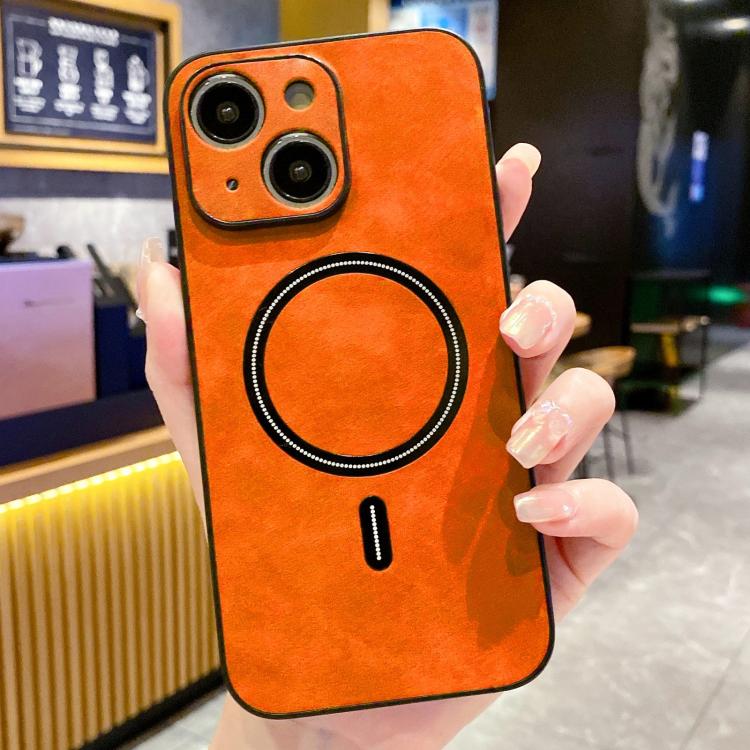 Lambskin Faux Leather Magnetic Case for iPhone 15 Pro Max, PU+TPU+PC Wear-resistant Shockproof Protective Cover