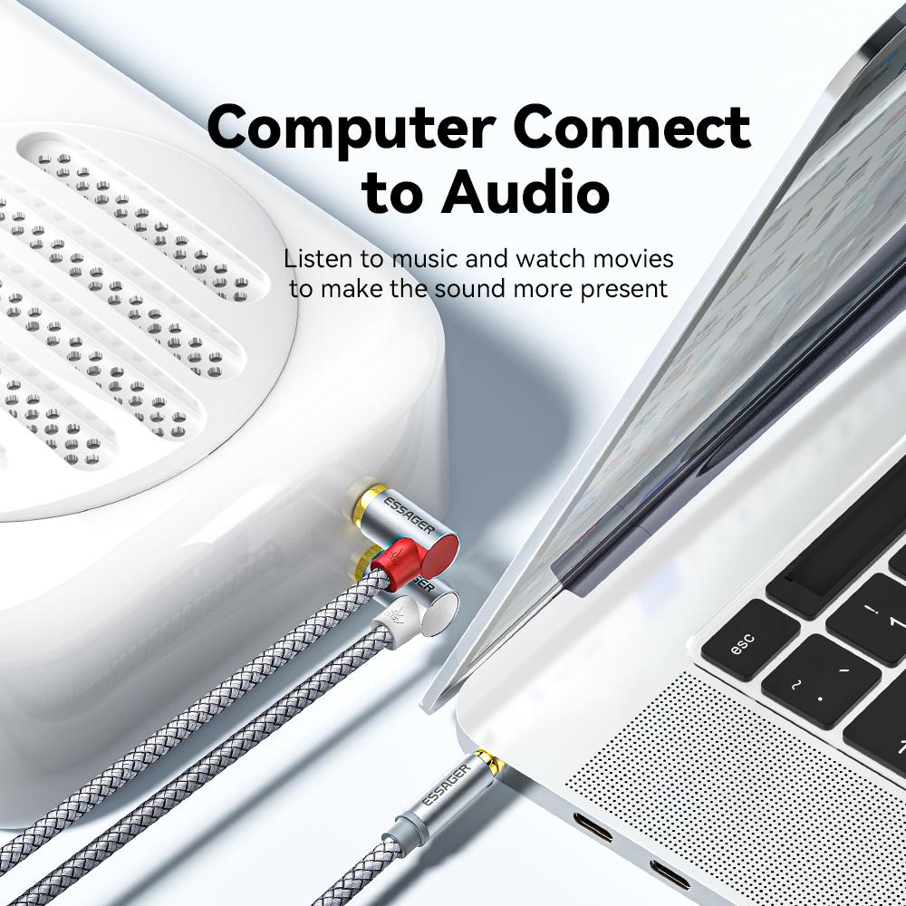 Essager 90 ° Angle RCA Audio Stereo Cable Jack 3.5mm To 2RCA Cable Splitter Male Adapter For Amplifiers Audio Home Theater WireGood Product