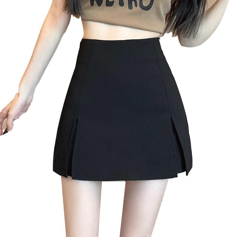 2024 Spring/Summer Black High-Waist Slimming Slit Bodycon Midi Skirt for Women