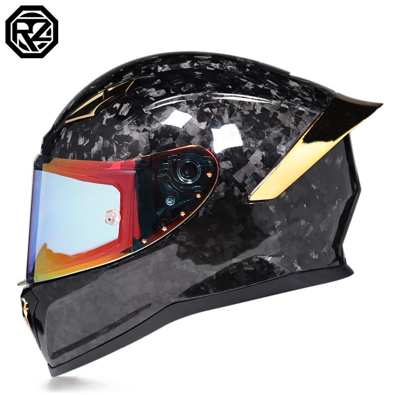 Motorcycle Helmet: Made of Carbon Fiber, Large Tail with Night Vision Lens, Full Coverage Motorcycle Helmet