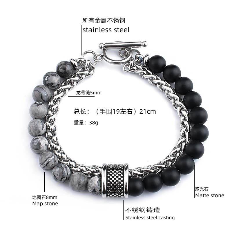 1 Stück Herren Armband aus mattem Edelstahl mit Tigerauge Stein Armband - Herren Schmuck Armband