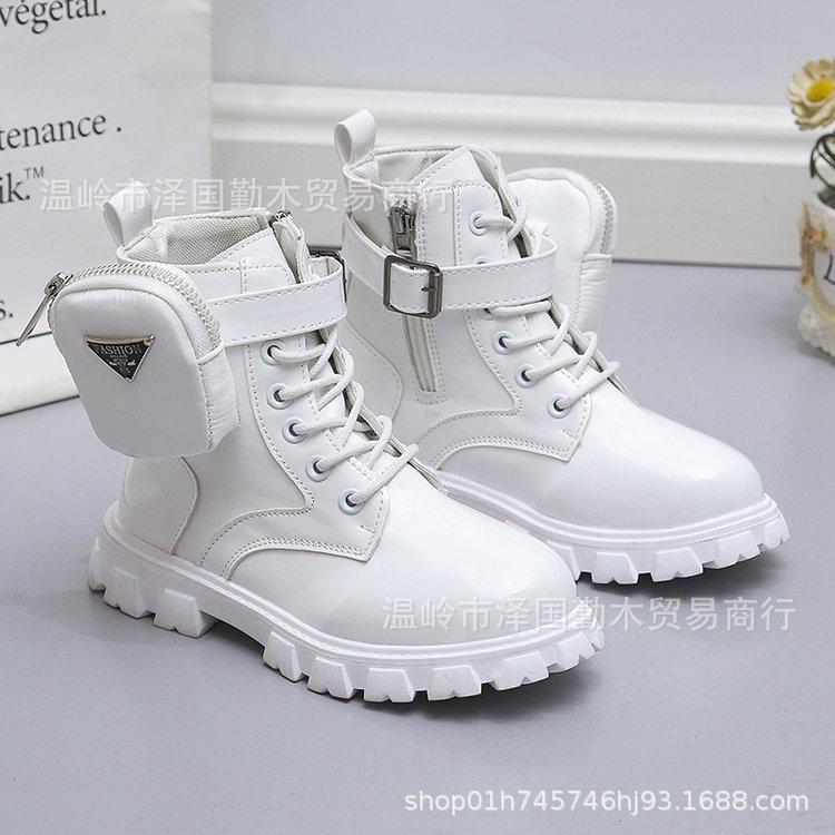 Boys And Girls Side Zipper Round Head Pocket Bag Fashion Boots Flat Bottom Short Casual Martin Boots Parent-Child