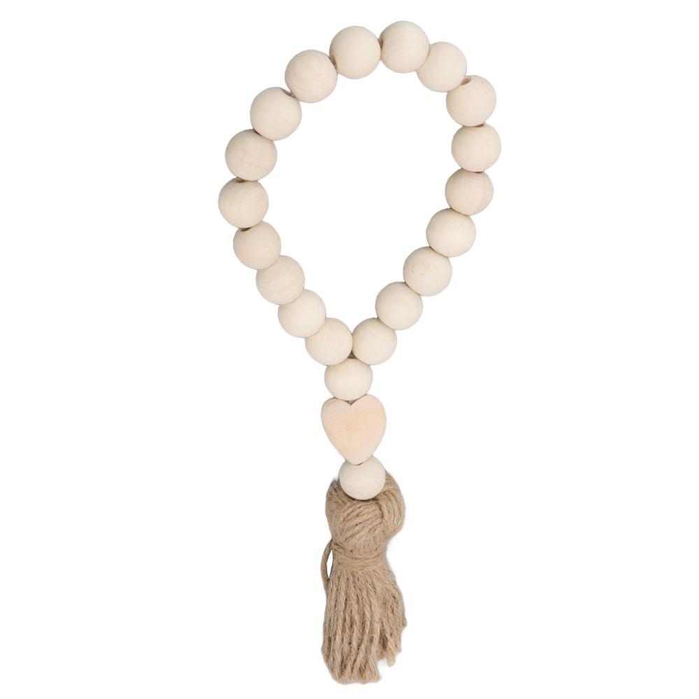 Light Brown Farmhouse Wooden Bead Strand Hanging Tassel Bead Ornament  Candlestick Winding Bead