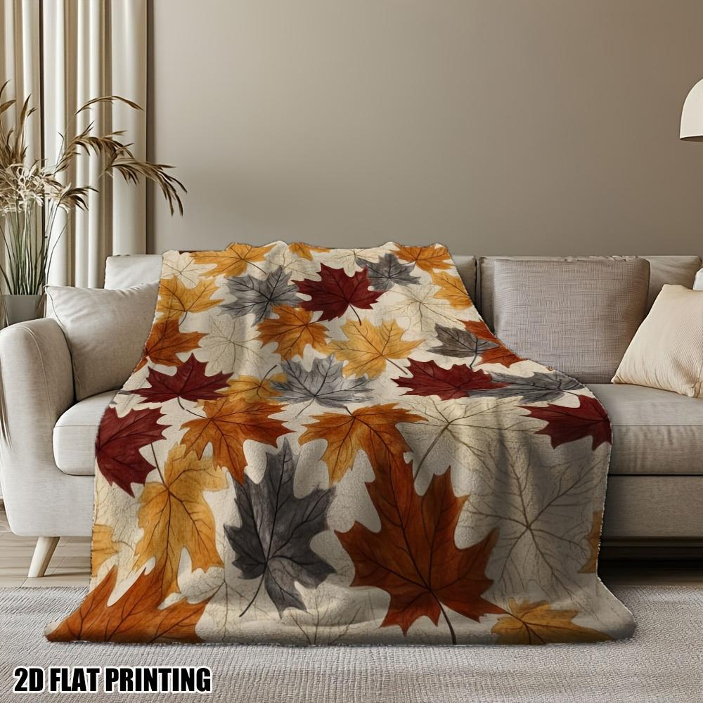 1pc Ultra-Soft Twin Size Autumn Maple Leaf Print Flannel Throw Blanket - Red Orange Yellow Brown Beige Contemporary Bedspread Fo