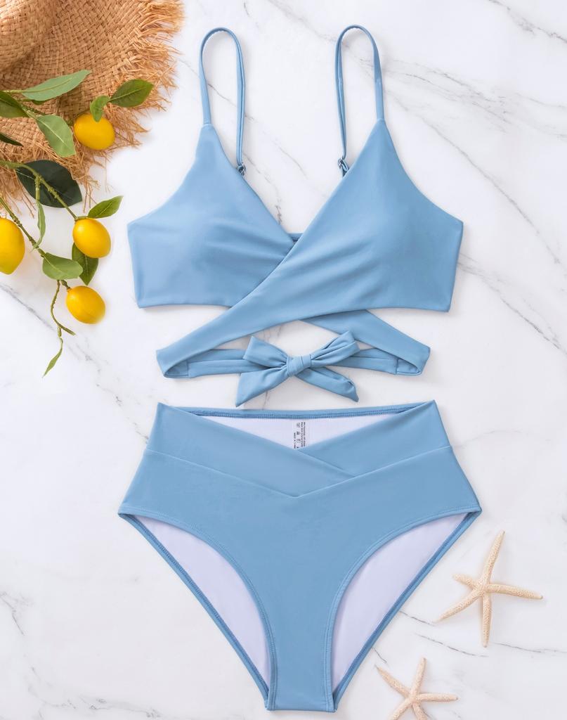 

2024 Новые однотонные комплекты бикини из двух предметов для женского купальника на бретельках, удобные тканевые черные купальники с разрезом, стильные и инновационные XL светло-синий