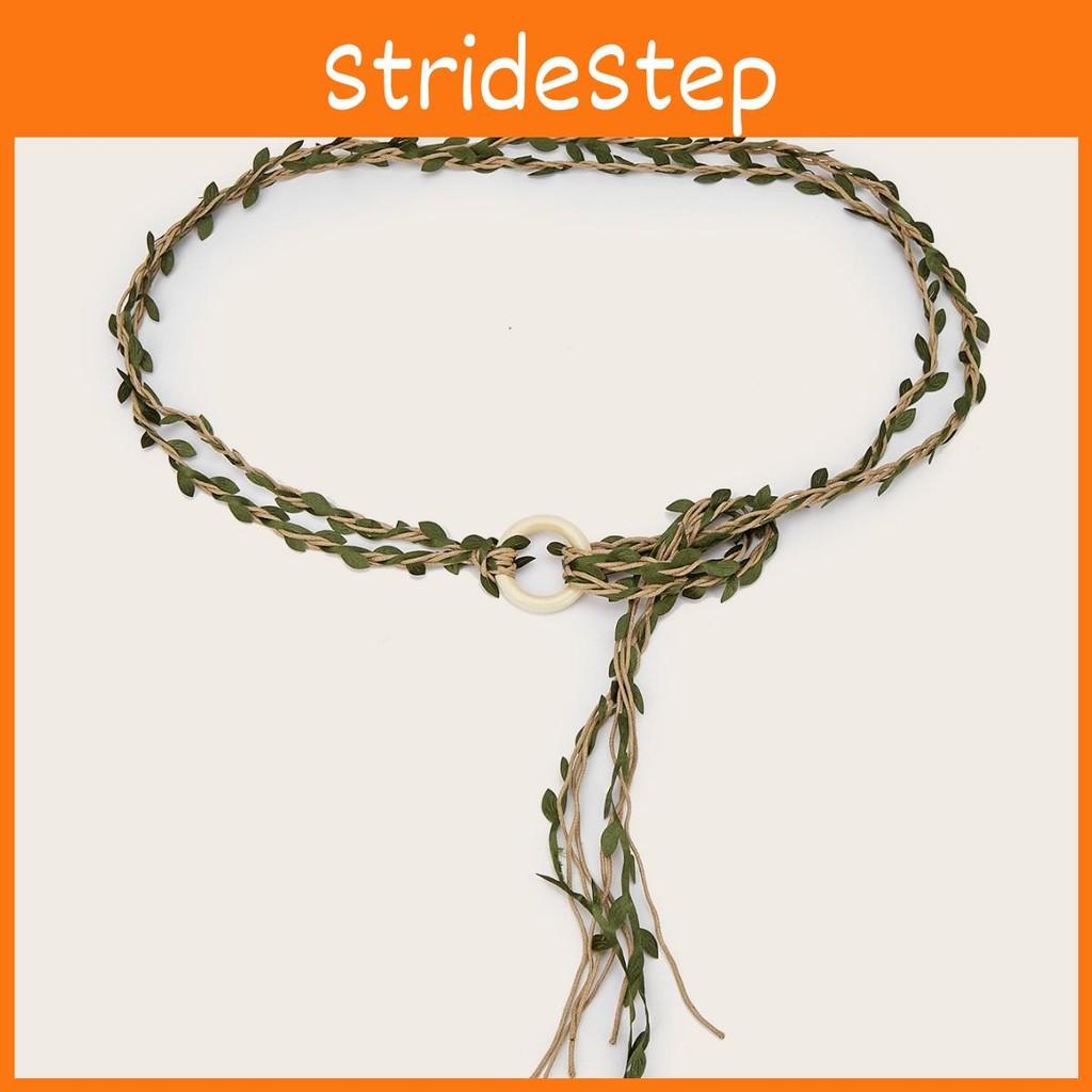 Wooden Creative Circular Buckle Decoration Leaf Branch Design Women Belt Weaving