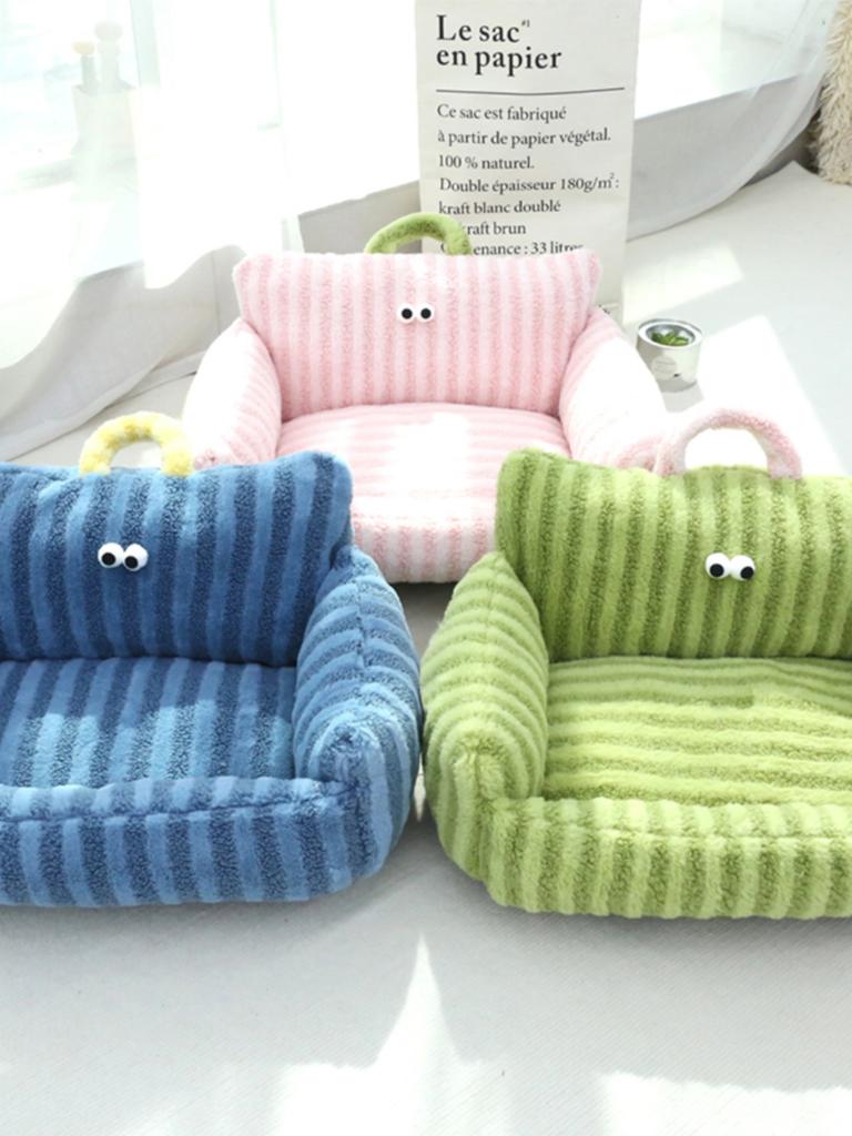 Cartoon Style Pet Bed Couch for Dogs And Cats Autumn Winter New Model Big Eyes Series Daily Use Pillow Artificial Short Fur