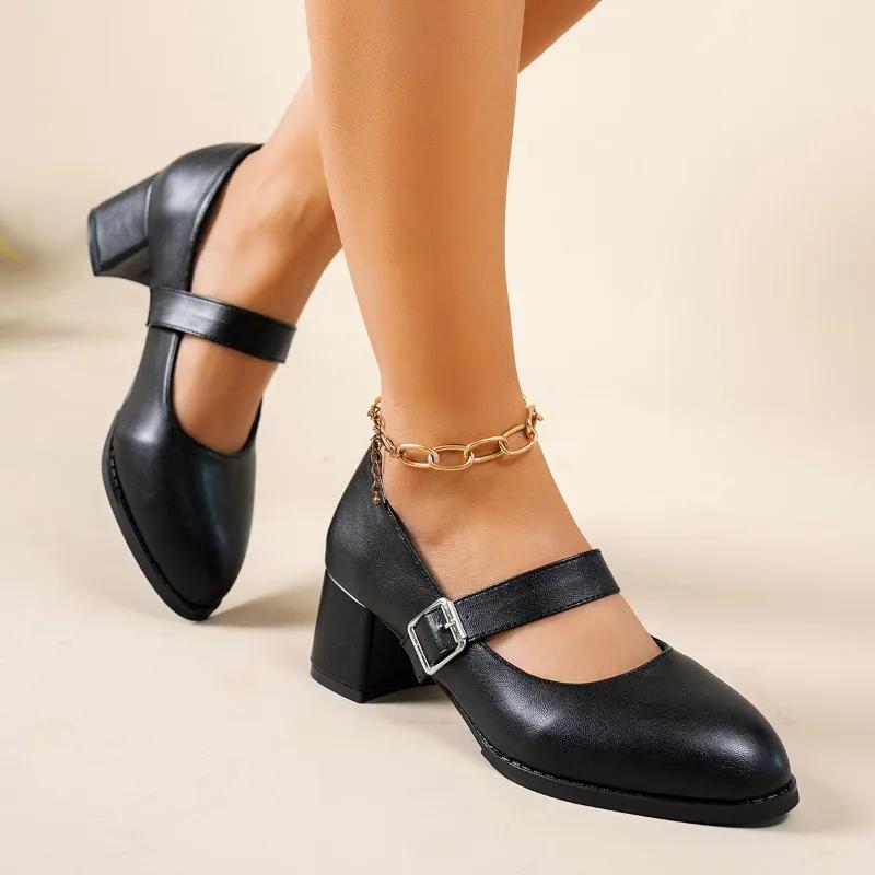 Fashion Elegant High Heels Pumps  Janes Shoes Large Size 42 Black Red White Women's Heeled Dance Party Wedding Shoes Classic