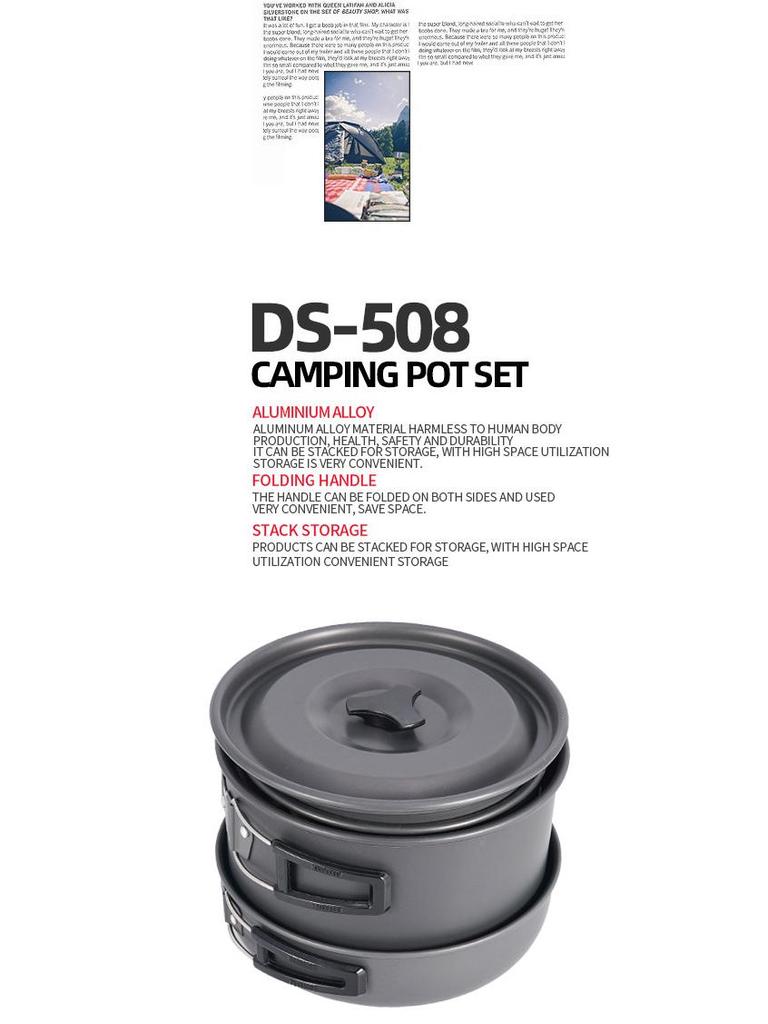 Non-Stick Portable Cookware Set with Teapot for 5-6 People - DS-508 Camping & Picnic Set