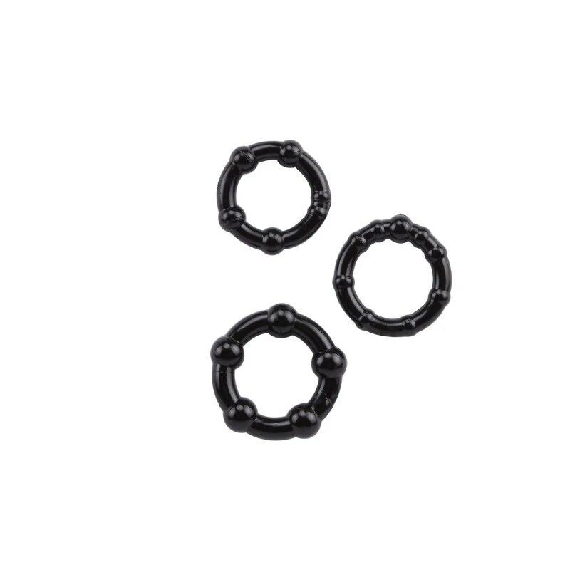 3Pcs Bead Male Delay Ejaculation Lasting Silicone Erection Ring Sex Toys Men Adults Ball Stretcher