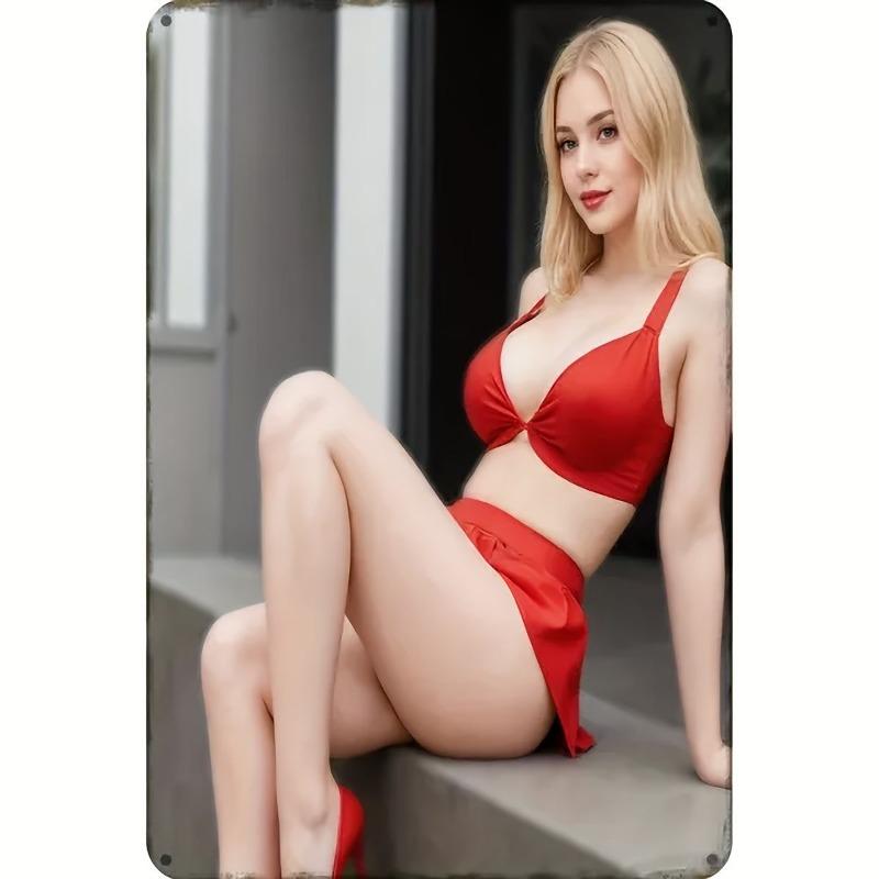 Christmas Pin-Up Girls Metal Sign, Office Gift Wall Decor 20x30cm