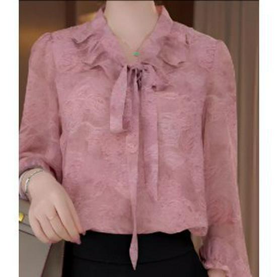 2026 Chic Chiffon Seven-Sleeve Top for Moms - Spring/Summer Fashion for Middle-Aged Women M розовый