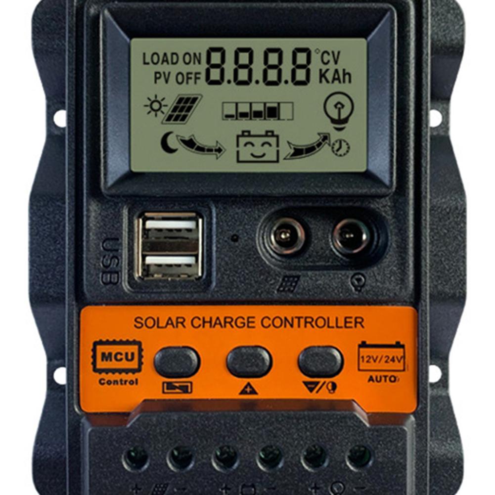 Solar Charge Controller 12V 24V Solar Panel Voltage Regulator LCD Display Dual USB Output Support for iPhone Charging