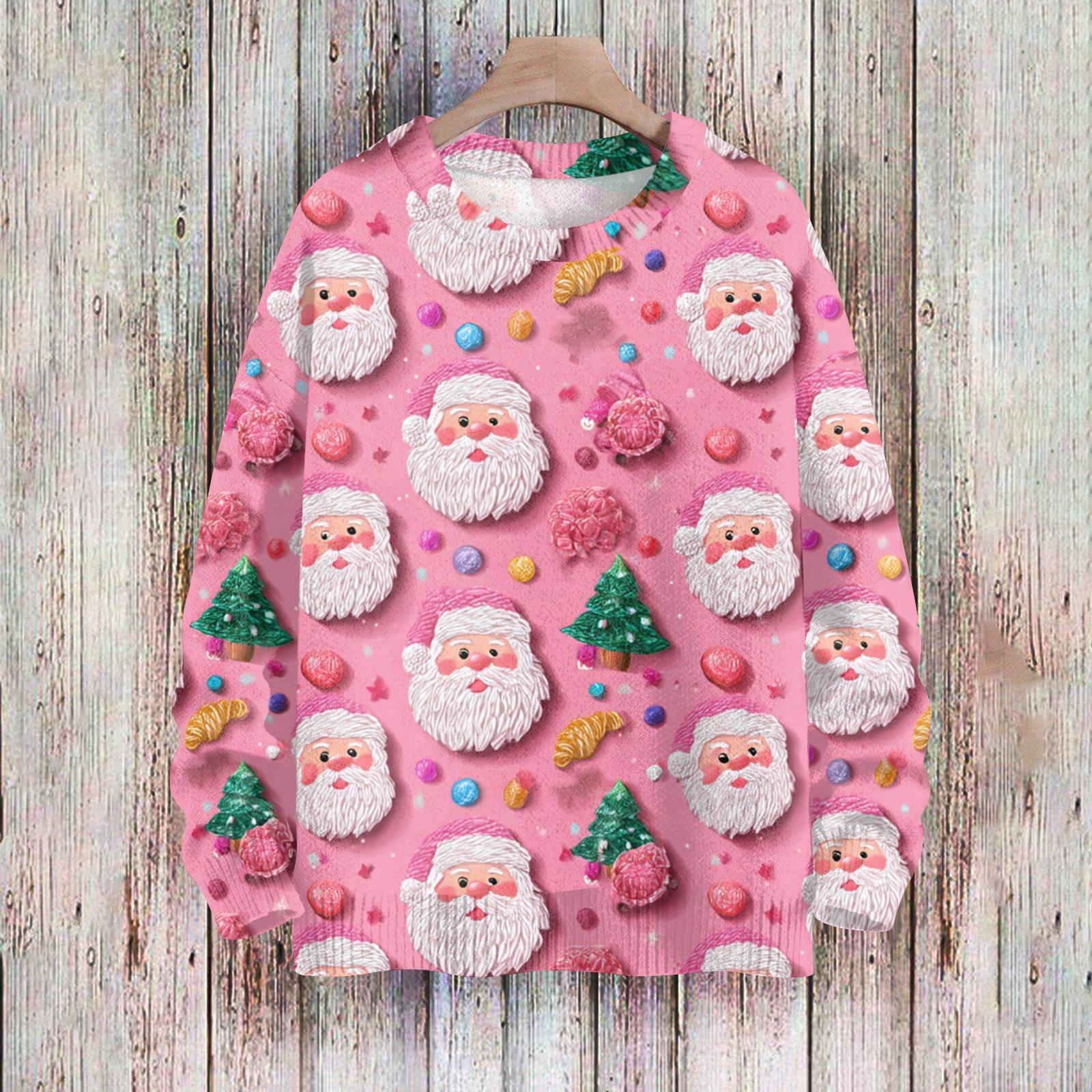 

Рождественские толстовки для женщин Вязаный свитер Милая рубашка Осенний свитер с круглым вырезом Топы XXXXXL розовый