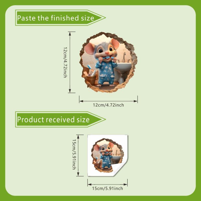 

1pc Funny Mouse Peeking Through Hole Wall Sticker - Whimsical Bathroom Decor,Self-Adhesive Removable PVC Decal for Surfaces