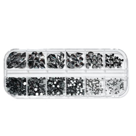12Grids/Box Nail Art Rhinestone Flat Back Non-Drop Lightweight Mixed Colorful AB Nail Art Glitter Decorations for Manicure