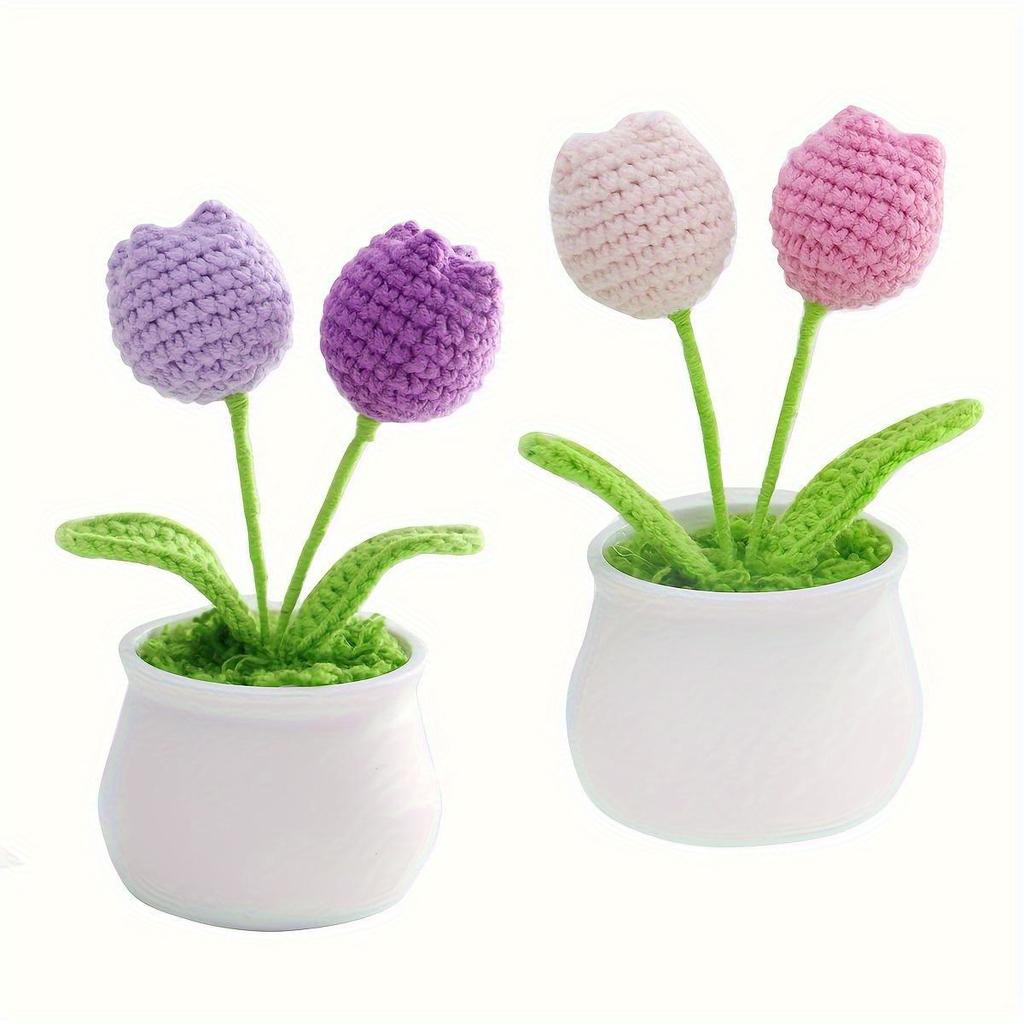 Hand-woven Tulip Flower Pot, Realistic Simulation Flower Design, Perfect Gift for Girlfriend, Relatives, Friends, Bright Colorful Home and Party