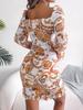 Women's New High Waisted Sexy Dress In Autumn  Long Sleeved Short Skirts  Printing Temperament Bag Hip Dress